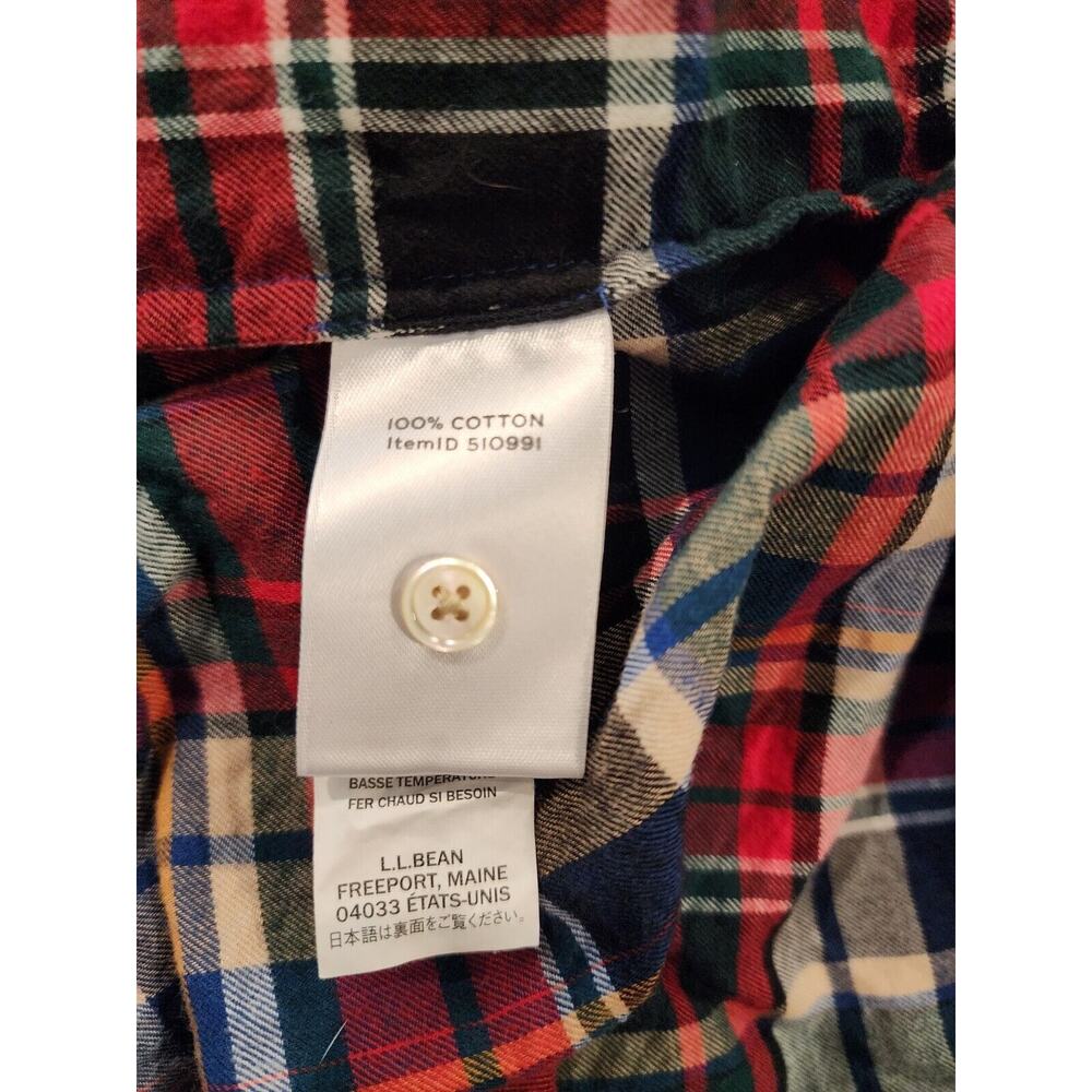 LL BEAN Signature Womens XS Red Lightweight FLANNEL SHIRT RelaxedFit PLAIDCotton - Picture 5 of 6